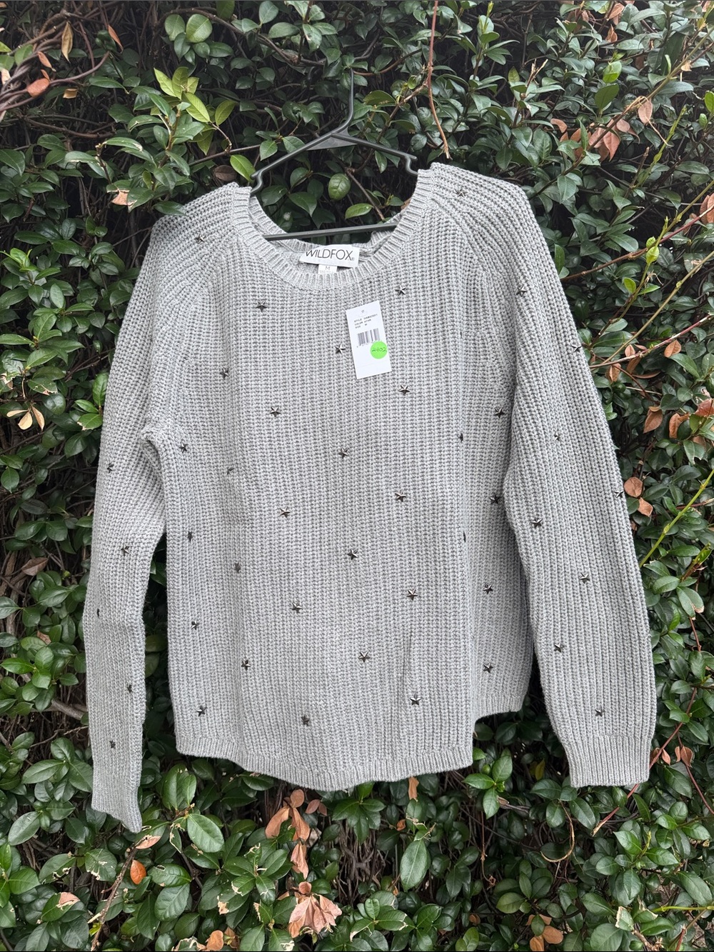 Wildfox Gray Star Embellished Crewneck Sweater Heather Gray